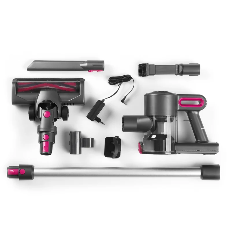 Akku-Zyklon-Staubsauger - Verlängerungsrohr auf bis ca. 80 cm - anthrazit/pink