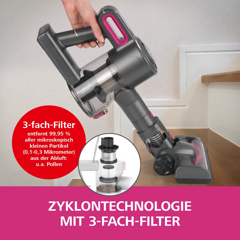 Akku-Zyklon-Staubsauger - anthrazit/pink