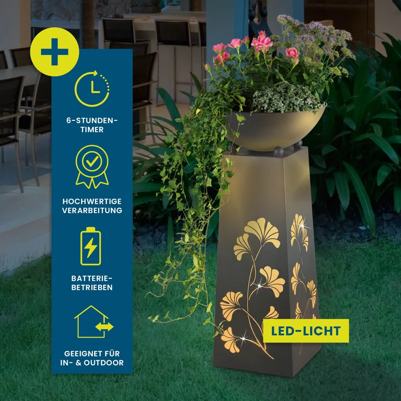 LED Pflanzsäule in Beton-Optik - 23 x 23 x 70 cm