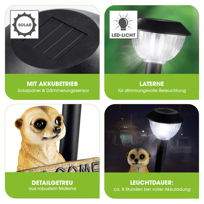 Solarleuchte Erdmännchen mit Laterne/Schild
