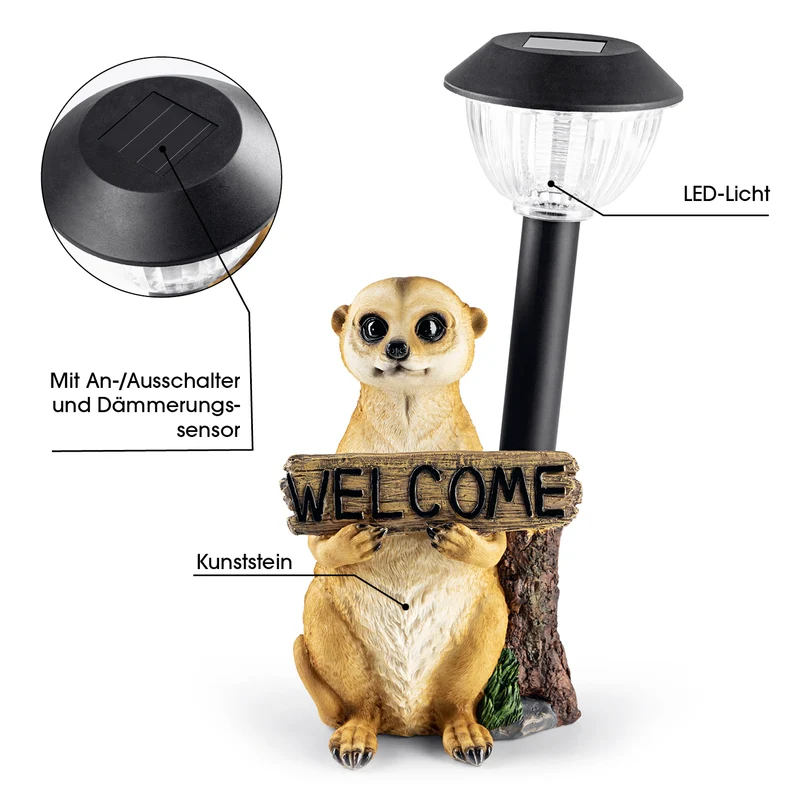 Solarleuchte Erdmännchen mit Laterne/Schild