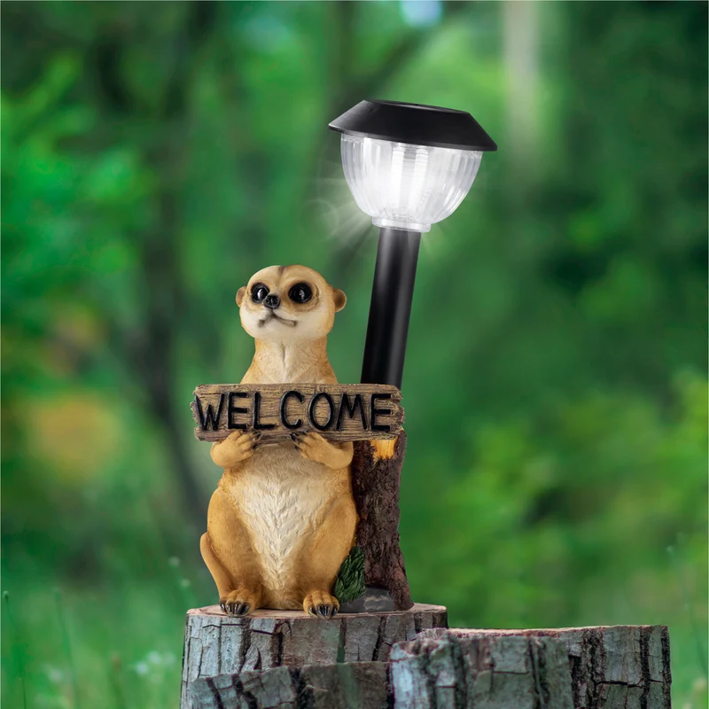 Solarleuchte Erdmännchen mit Laterne/Schild