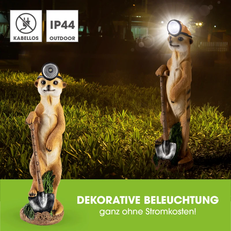 Solarleuchte Erdmännchen als Bergarbeiter