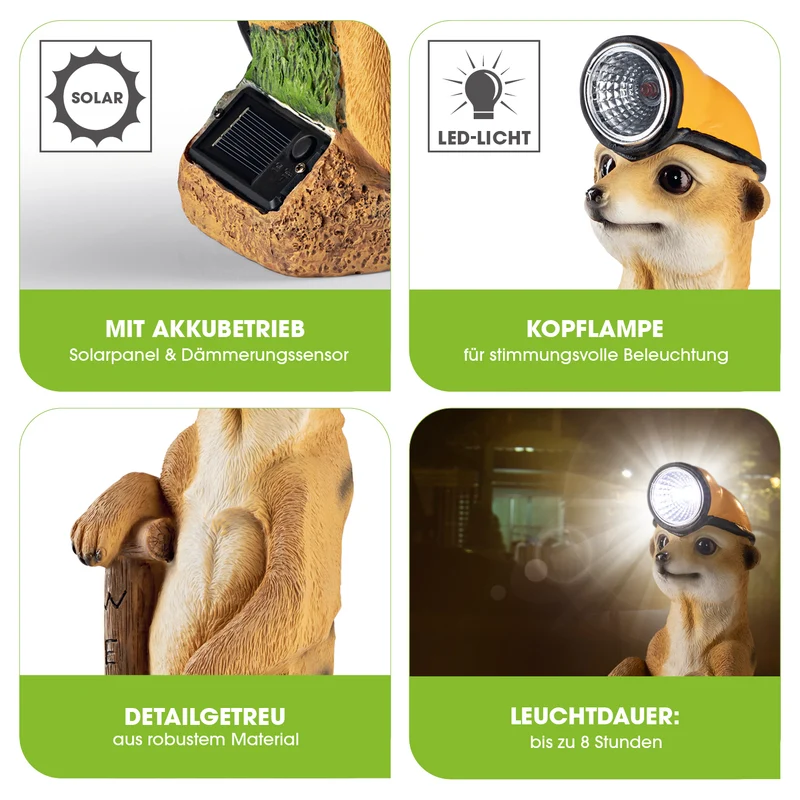 Solarleuchte Erdmännchen als Bergarbeiter