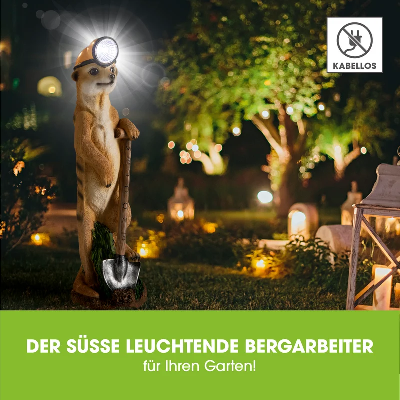 Solarleuchte Erdmännchen als Bergarbeiter