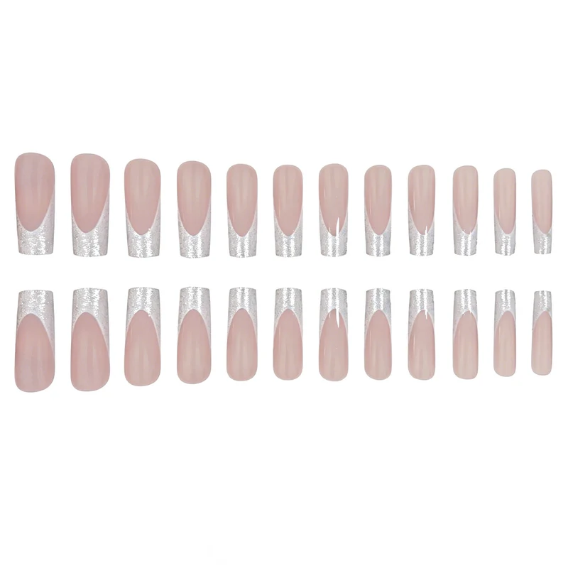 Stylische Glitzernde French Tip Acryl Nägel Karnz