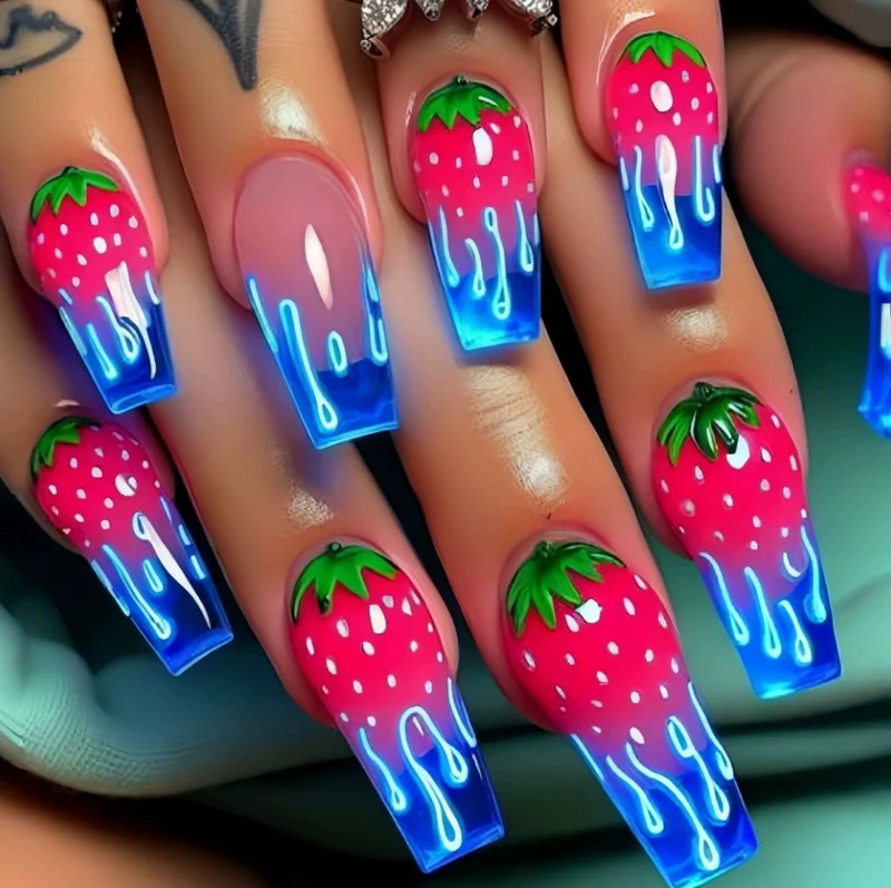 Erdbeer-inspirierten Acryl-Nageldesign Karnz