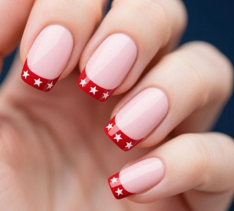 Stern-verzierte French Tip Nagelkunst Karnz