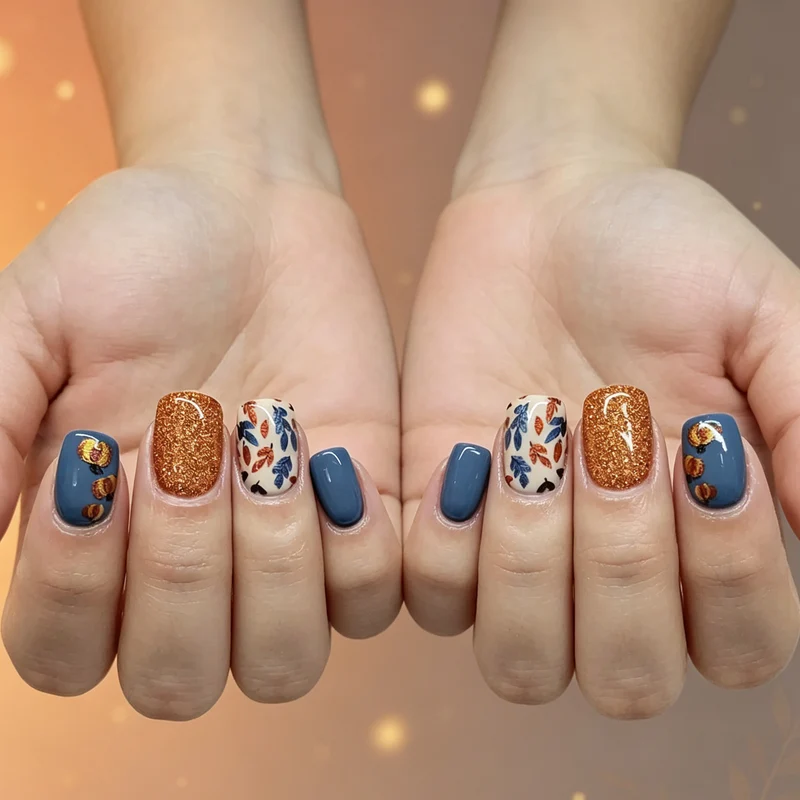 Saisonales Blattdesign Nagelkunst Karnz