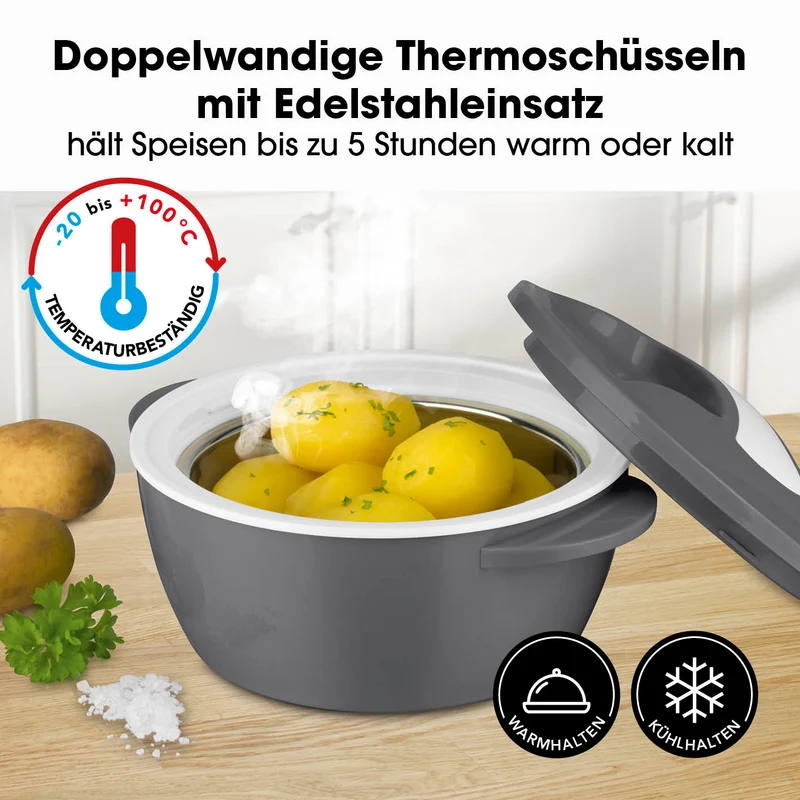 Thermo-Schüssel Mikrowelle - 850 ml - grau/weiß