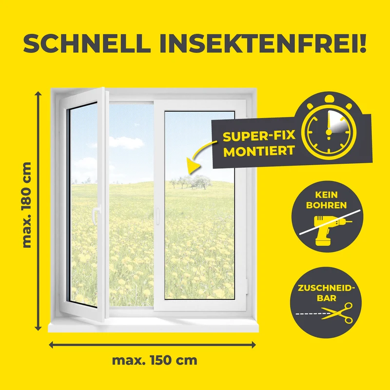 Insektenschutzgitter mit Magnetbefestigung - 150 x 180 cm - Weiß