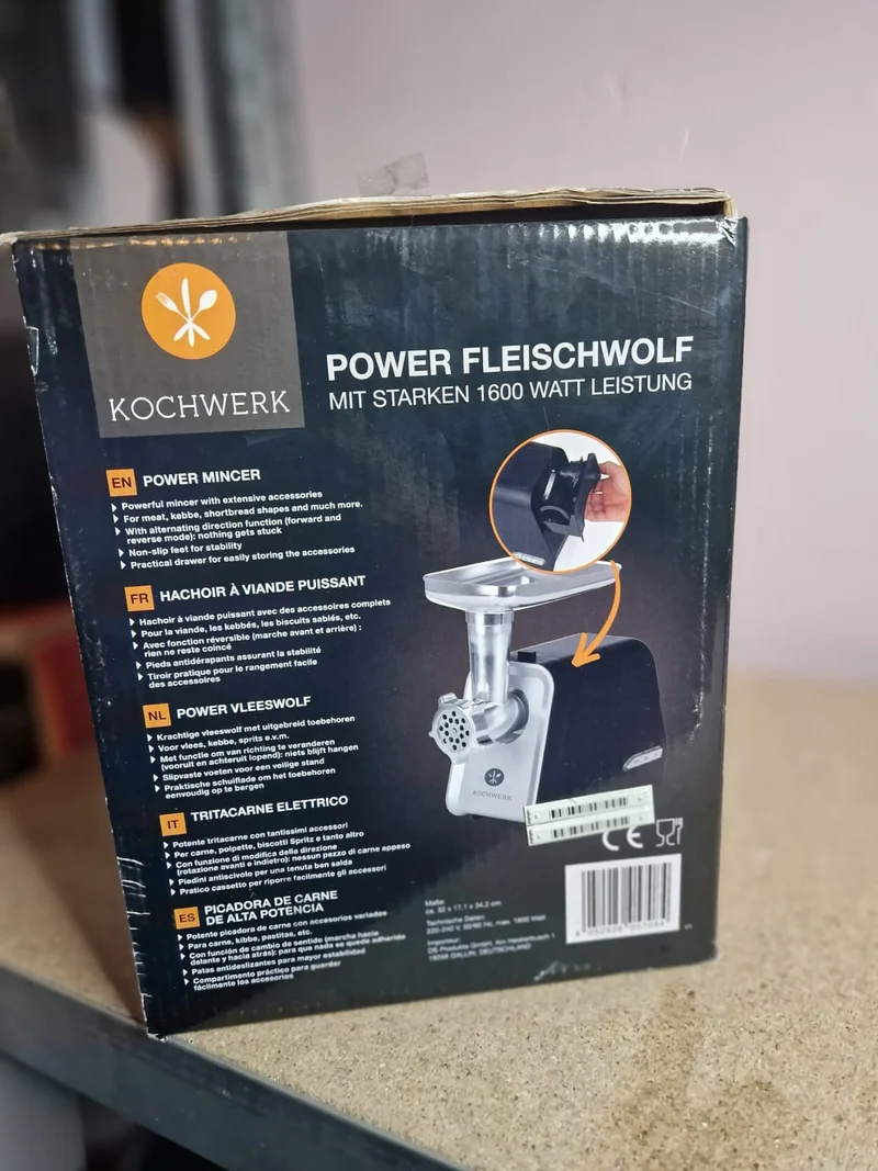 KOCHWERK elektrischer Fleischwolf mit Spritzgebäckvorsatz 1600W/ 2000g/min