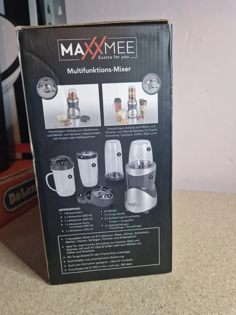 MAXXMEE Multifunktionsmixer 12 Teilig To Go Deckel 380W