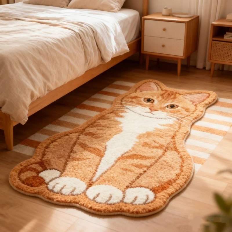 Niedlicher katzenmotivierter, plüschiger Teppich