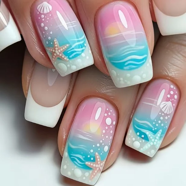 Ozean-Themen Press-On Nagelkunst Karnz