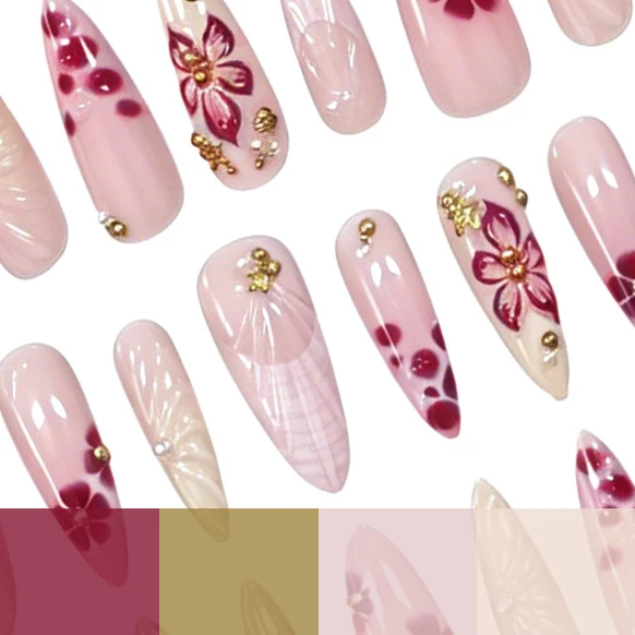 Luxuriöse florale Press-On-Nagelveränderungen Karnz
