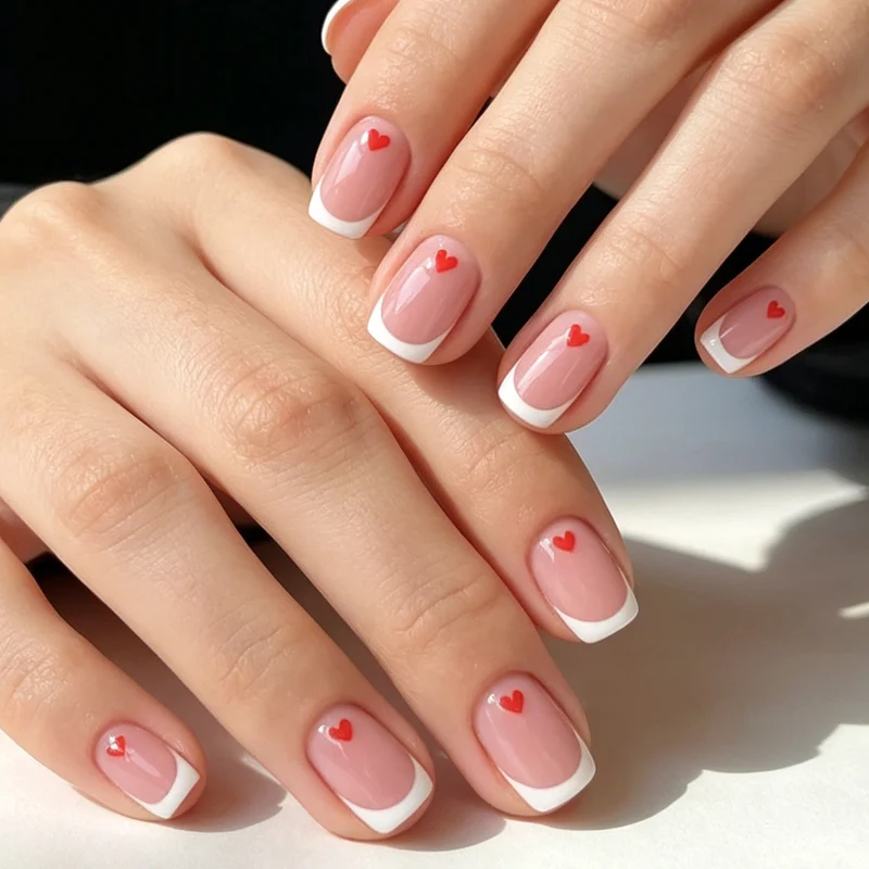 Love-Embellished French Tip Nail Design Karnz
