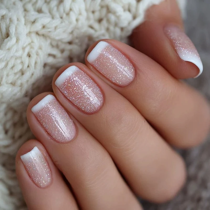 Glitzernde Französische Spitze Nagelkunst Karnz
