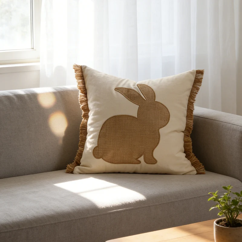 Geplüschtes Bunny Applikation Nackenstützkissenbezug mit Pom-Pom Schwanz