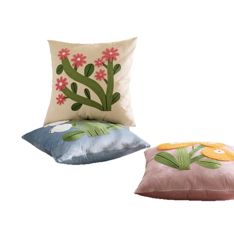 Quadratisches Samt-Applikations-Tufted Floral Akzent-Wurfkissen