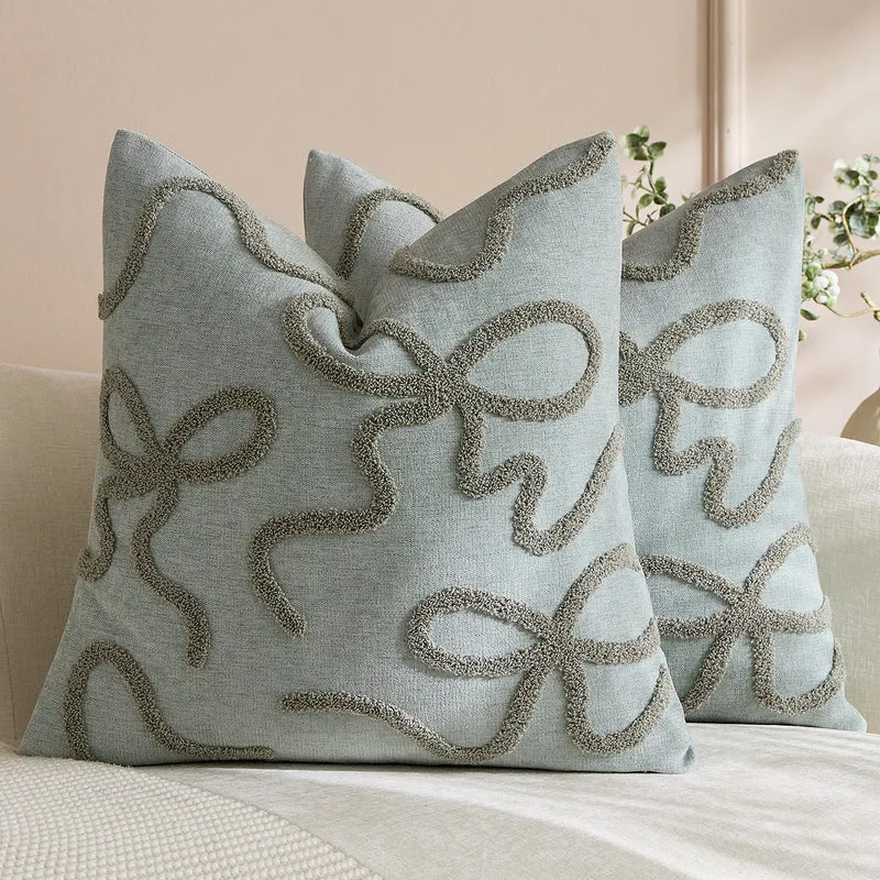 Quadratisches, strukturiertes Loop-Appliqué-Leinen-Mischkissenbezug