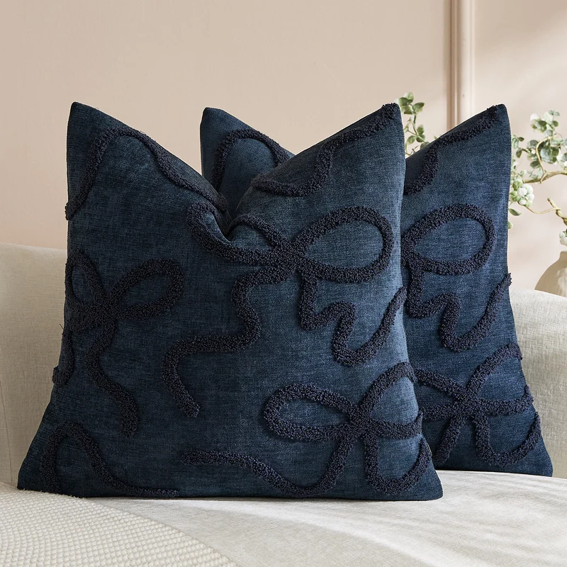 Quadratisches, strukturiertes Loop-Appliqué-Leinen-Mischkissenbezug