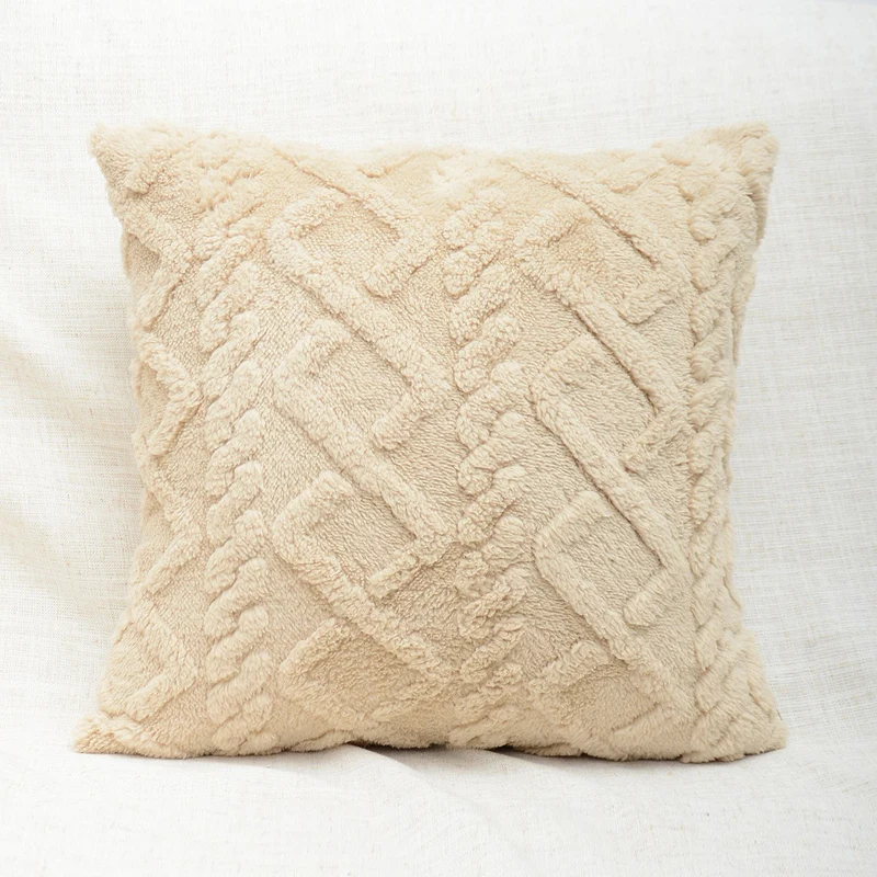 Plüschstrukturierter Sherpa quadratischer Wurfpillowbezug mit geometrischem Tufting