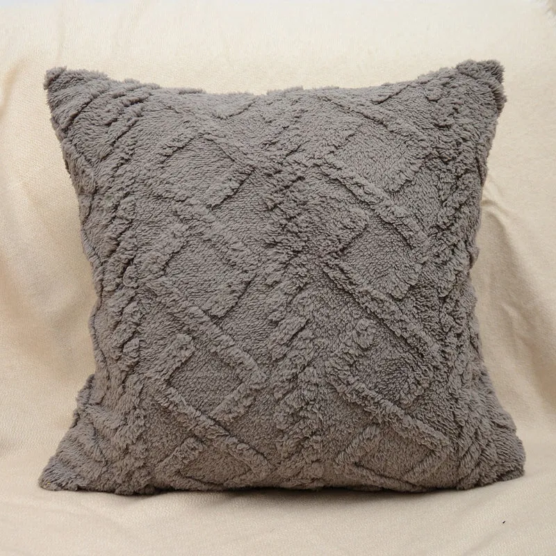 Plüschstrukturierter Sherpa quadratischer Wurfpillowbezug mit geometrischem Tufting
