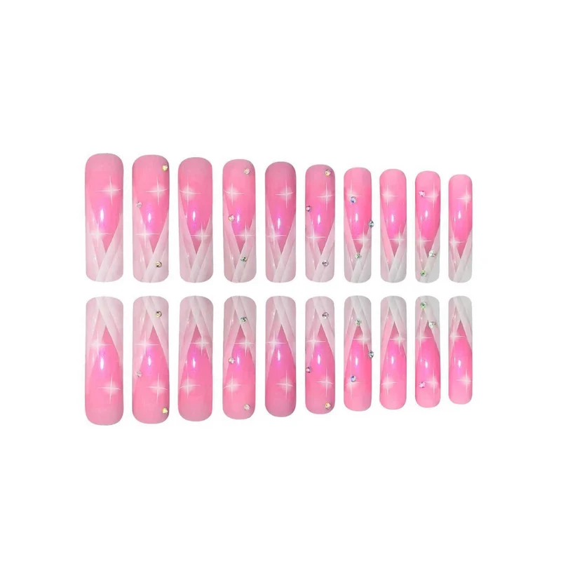 Lange Acrylnagelerweiterungen mit Glitzerakzenten Karnz