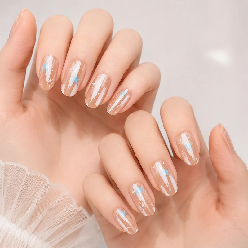 Künstlerisches Press-On-Nagel-Set mit himmlischem Design Karnz