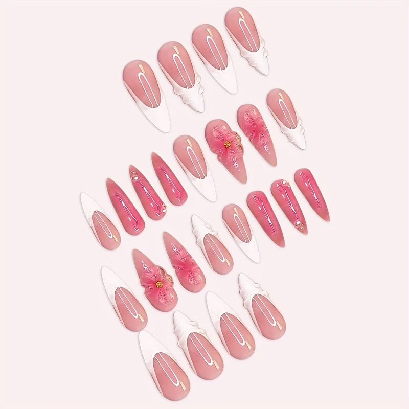 Dekorative Blumen Press-On Nagel Set Karnz