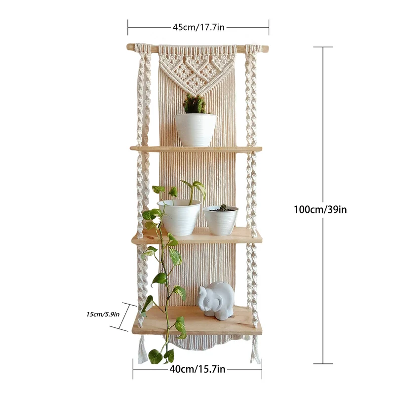 Macrame Pflanze Regal mit dekorativem hängendem Design Karnz