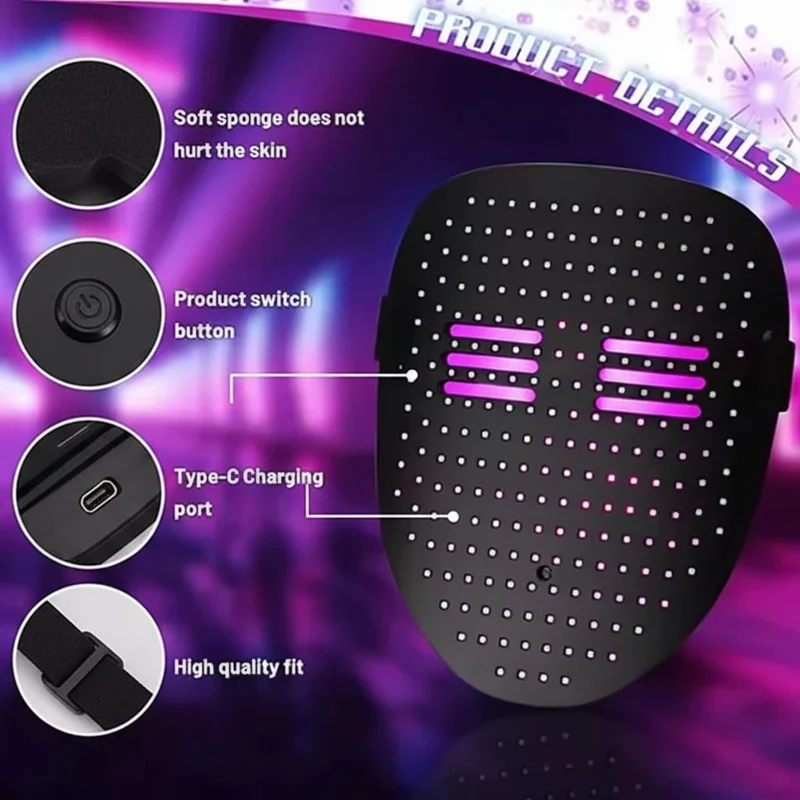 Halloween LED Face Mask, Illuminated Face Covering, Costume, LED Party
