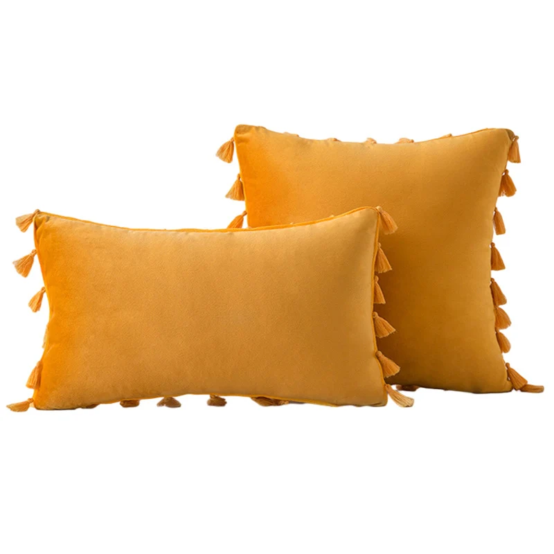 Velvet Quaste-Trim Quadrat und Lenden Dekokissen Set