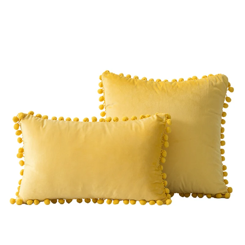 Velvet Pom-Pom Fransen Quadrat- und Lendenkissen Set