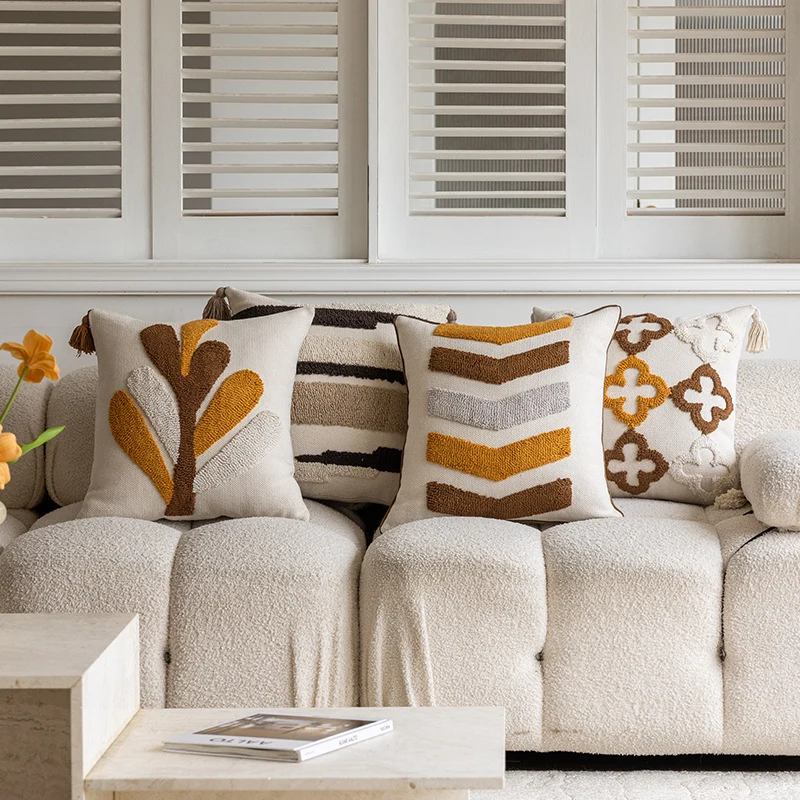 Gepolsterter Quadrifolium Baumwoll-Wurfkissenbezug mit Eckenquasten und verde zippt