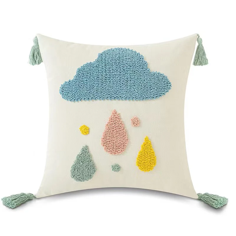 Gepolsterter Cloud und Raindrop Quasten-Wurfkissenbezug