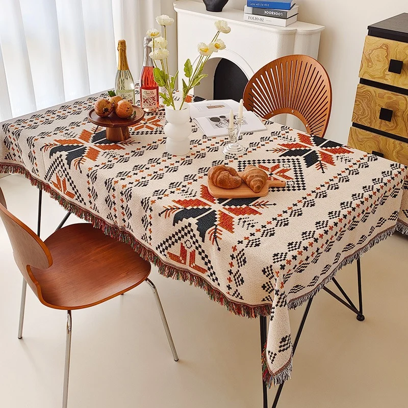 Runde texturierte Waffelgewebe-Fransen-Tischdecke mit Quastenrand