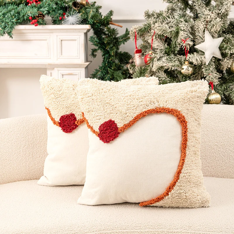 Urlaubs-Tufted-Chenille-Quadrat-Wurfkissen mit erhöhtem Baum-Motiv und verstecktem Reißverschluss