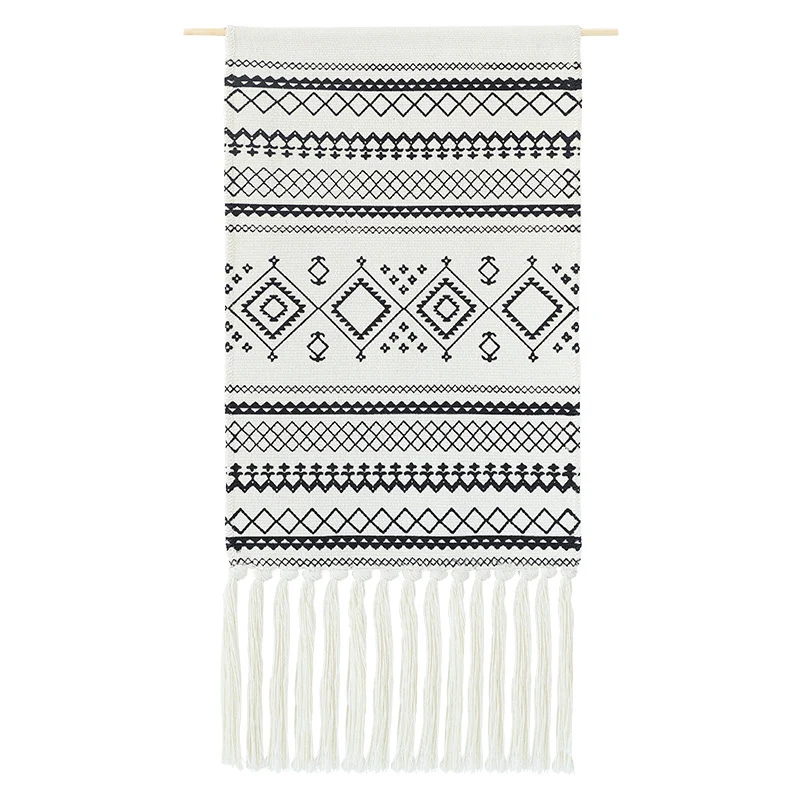 Wandteppich-Set im Boho-Ethno-Stil mit Fransen und Holzstab Karnz