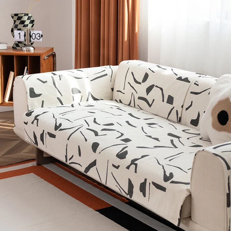 Stretch-Sofaüberwurf mit abstraktem Pinselstrich-Print und elastischem Bund Karnz