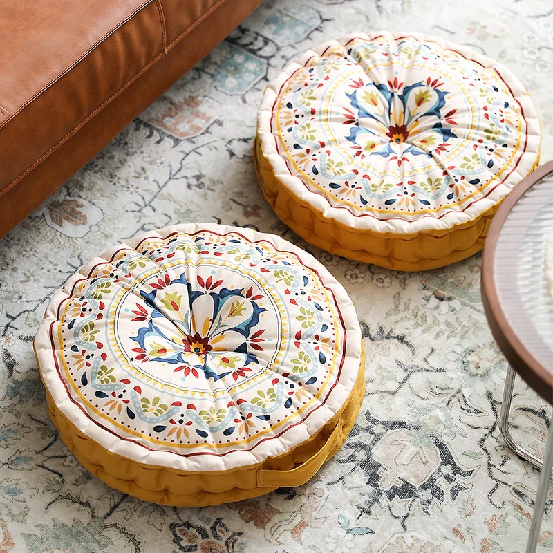 Rundes Sitzkissen mit Mandala-Druck, dick gepolsterte Bodensitzmatte und Tragegriff Karnz