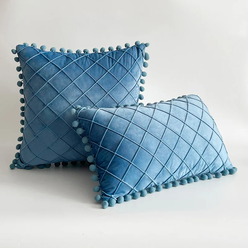 Dekorativer Samt Pom-Pom Gitter-Tufted Wurfkissenbezug