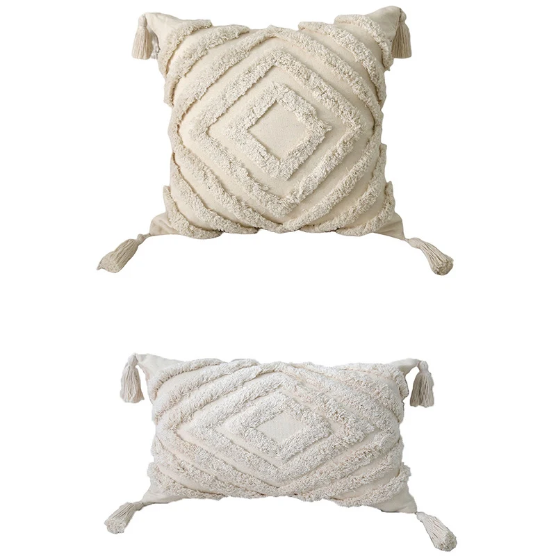 Dekoratives Boho-Puschelkissen mit strukturiertem Diamant-Tufting