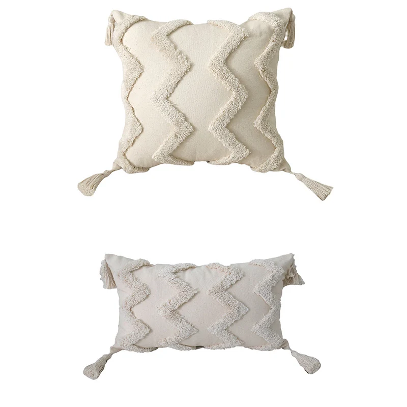 Artisanell Getuftetes Pom-Pom Baumwoll Quadrat- & Lendenkissen mit Quastenakzent und abnehmbaren Bezügen