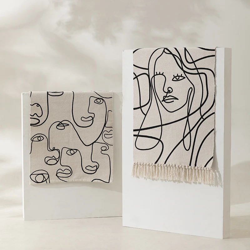 Gewebtes Tischset aus Baumwolle mit abstrakter Linienkunst Karnz