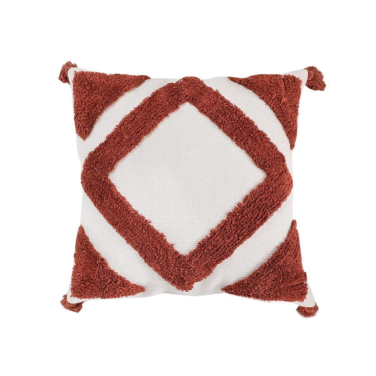Gewebter Zierkissenbezug mit hohem Flor, Diamant-Tufting und Quasten Karnz