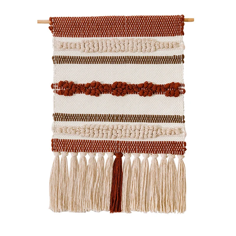 Gewebter Boho-Wandbehang mit Makramee-Fransen und handgearbeitetem Strukturrelief Karnz