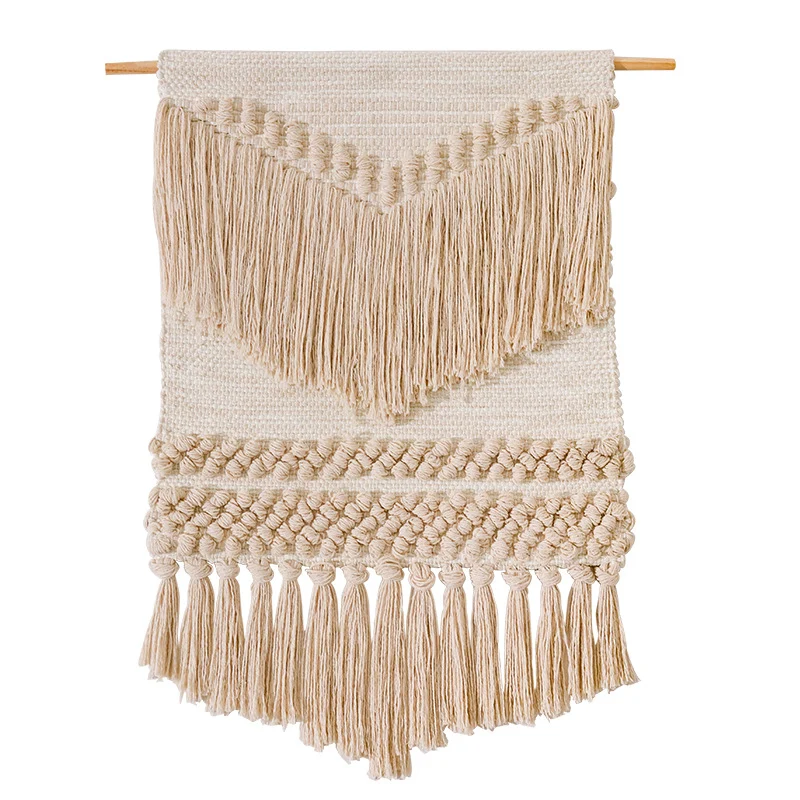 Gewebter Boho-Wandbehang mit Makramee-Fransen und handgearbeitetem Strukturrelief Karnz