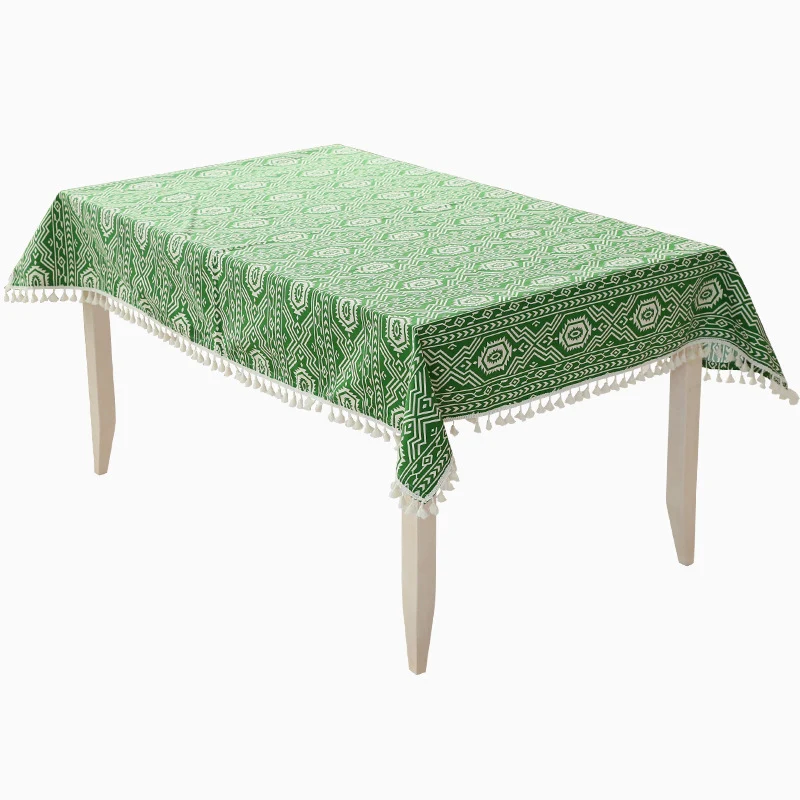 Gewebte Baumwoll-Tischdecke im Ethno-Jacquard mit Quastenbordüre Karnz